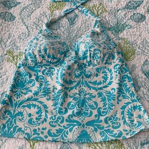 Pretty Land’s End blue and white halter bathing suit top